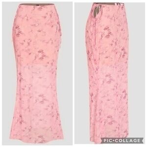 NWT Cider Maxi Skirt S Pink Floral Tie Waist Cutout Chiffon Party Date Festival